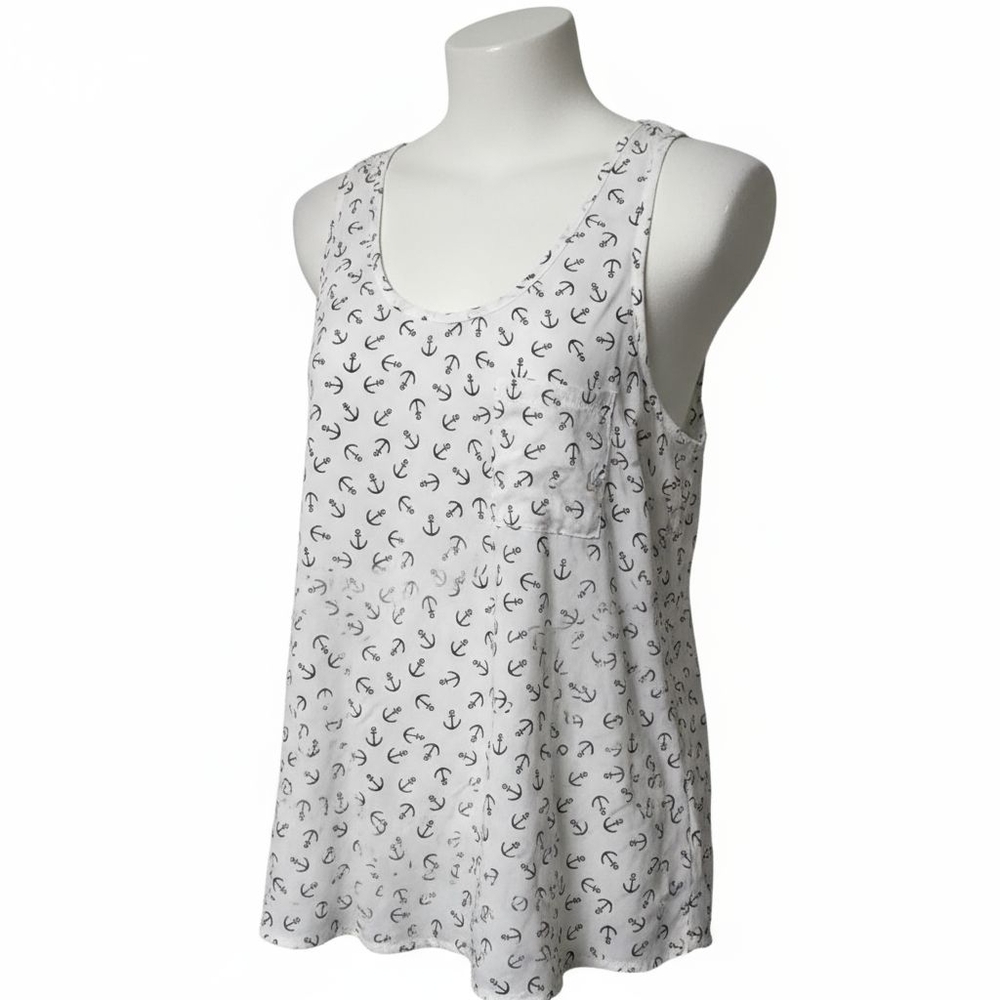 Needle and Thread Women's White Anchor Scoop Neck Tank Top Racerback Size Small